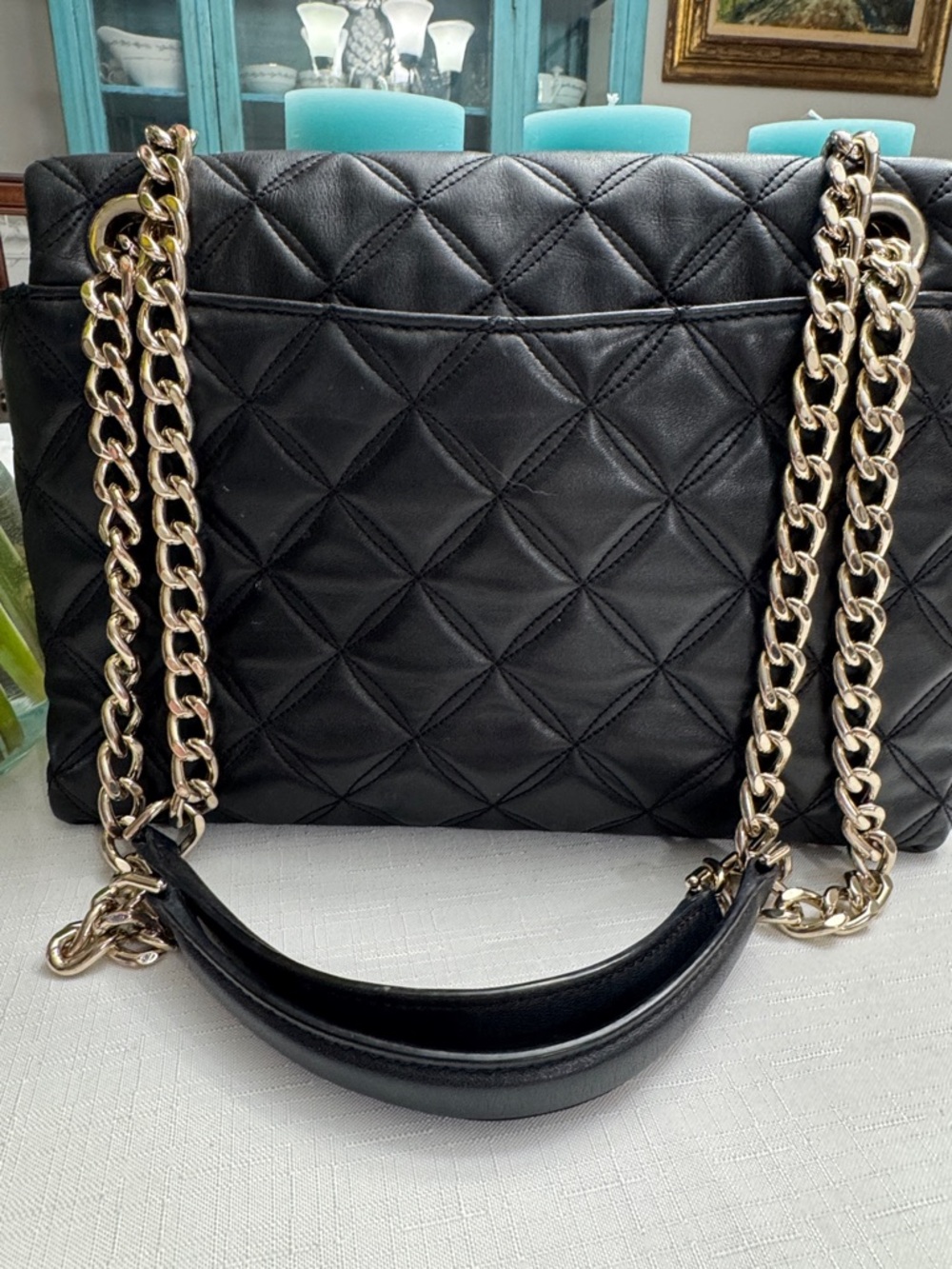 kate spade Black Quilted Natalia Flap Shoulder Bag with Gold Chain Handles - Picture 4 of 13